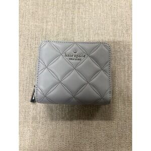 NEW Kate Spade Natalia Quilted Leather Small Zip Around Wallet in Brushed Steel